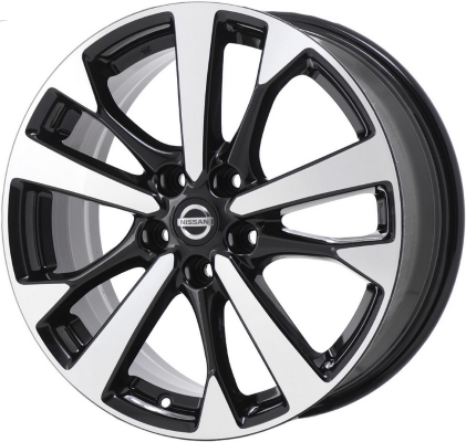 Nissan Altima 2016-2018 black machined 18x7.5 aluminum wheels or rims. Hollander part number ALY62720U46, OEM part number 403009HT4C.