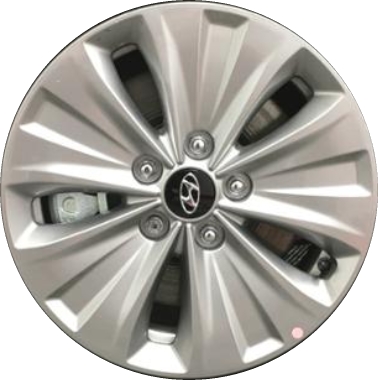Hyundai Sonata 2018-2019 powder coat silver 16x6.5 aluminum wheels or rims. Hollander part number ALY70941, OEM part number 52910E6510.