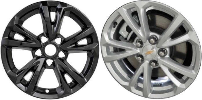 Chevrolet Equinox 2016-2017 Black Painted, 5 Double Spoke, Plastic Hubcaps, Wheel Covers, Wheel Skins, Imposters. Fits 17 Inch Alloy Wheel Pictured to Right. Part Number IMP-384BLK/7016GB.