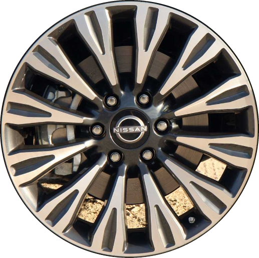 Nissan Armada 2021-2024 charcoal machined 20x8 aluminum wheels or rims. Hollander part number ALY62857, OEM part number D0C00-6JL3B.