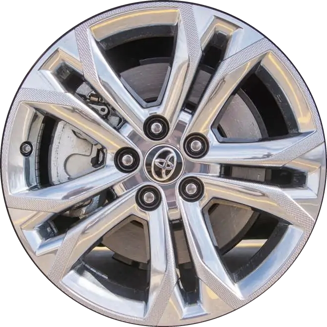 Toyota Sienna 2021-2024 platinum clad 20x7.5 aluminum wheels or rims. Hollander part number ALY69167B, OEM part number 4260D08010.