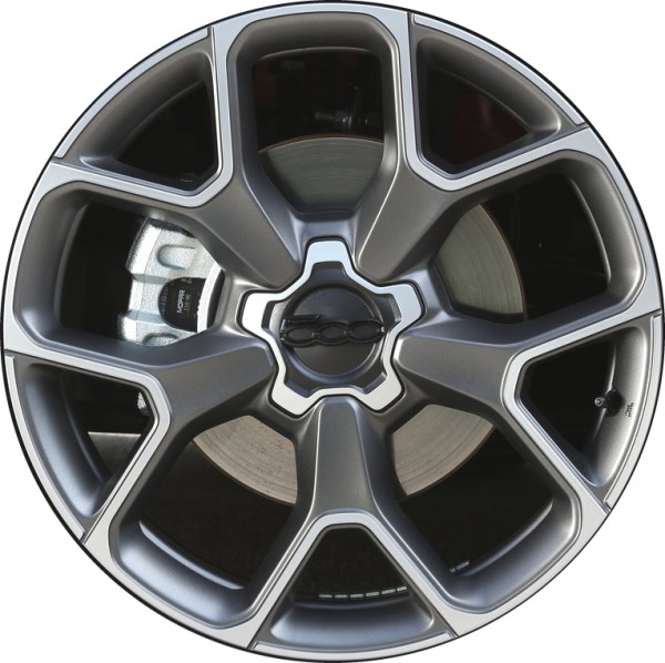 Fiat 500X 2020-2023 dark grey machined 19x7.5 aluminum wheels or rims. Hollander part number ALY61641, OEM part number 7CH95U00AA.