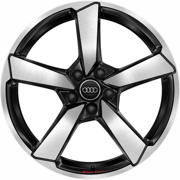 Audi A5 2021-2023 black machined 19x8.5 aluminum wheels or rims. Hollander part number ALY12105, OEM part number 8W0601025FS.