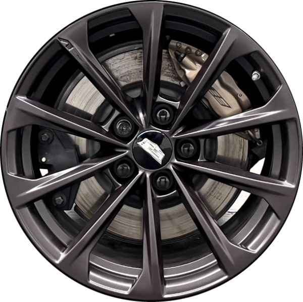 Cadillac CT4-V 2022-2024 charcoal painted 18x9 aluminum wheels or rims. Hollander part number 14051B, OEM part number 84319210, 84319211.