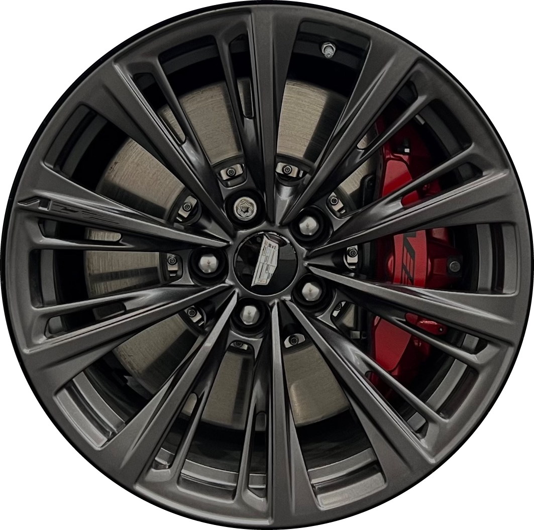 Cadillac CT5-V 2022-2024 charcoal painted 19x10 aluminum wheels or rims. Hollander part number 14072b, OEM part number 84319218.