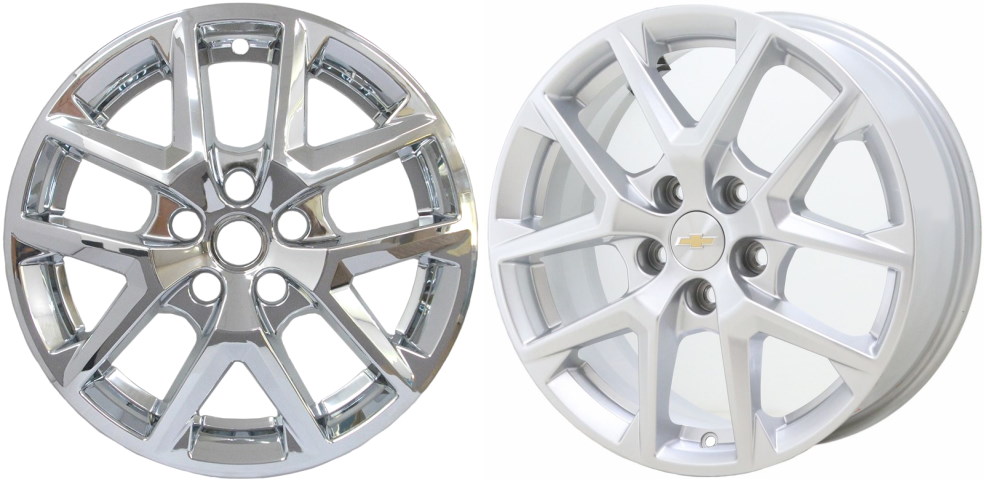 Chevrolet Equinox 2022-2024 Chrome, 10 Spoke, Plastic Hubcaps, Wheel Covers, Wheel Skins, Imposters. Fits 17 Inch Alloy Wheel Pictured to Right. Part Number IMP-7022PC.