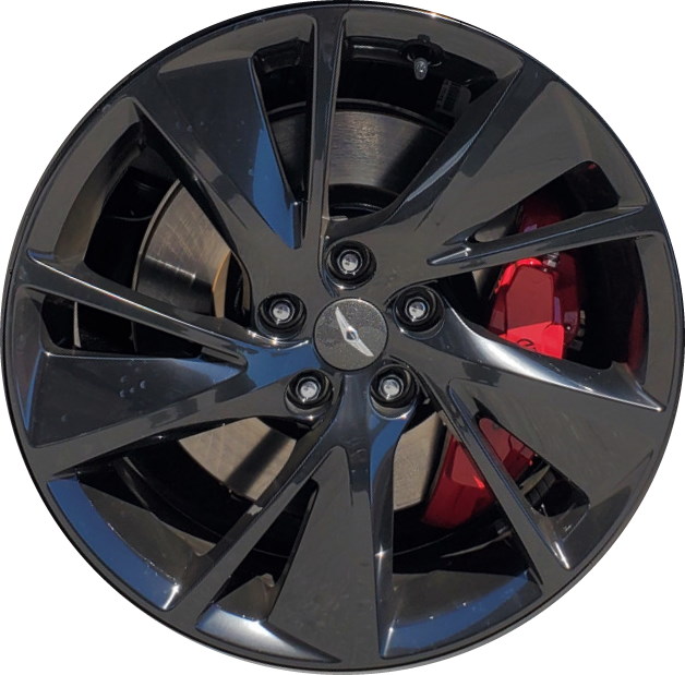 Genesis G70 2022-2023 powder coat black 19x8 aluminum wheels or rims. Hollander part number 71030, OEM part number 52910G9720.