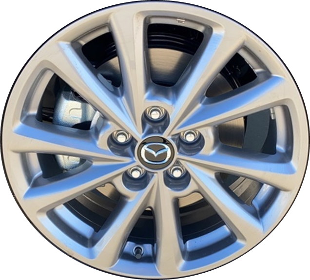 Mazda CX-5 2022-2024 powder coat grey 17x7 aluminum wheels or rims. Hollander part number ALY65007, OEM part number 9965-E7-7070, 9965-E3-7070.