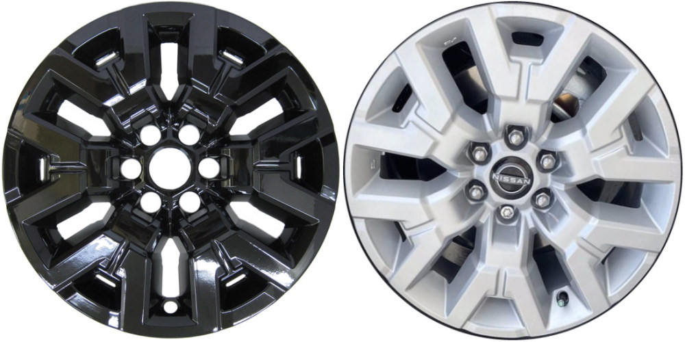 Nissan Frontier 2022-2024 Black, 6 Y-Spoke, Plastic Hubcaps, Wheel Covers, Wheel Skins, Imposters. Fits 17 Inch Alloy Wheel Pictured to Right. Part Number IMP-7261GB.