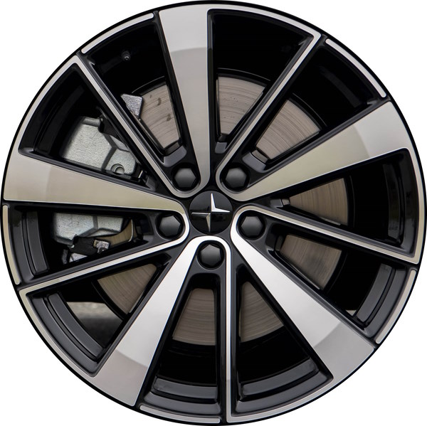 Polestar 2 2021-2022 black machined 19x8 aluminum wheels or rims. Hollander part number 95550, OEM part number 31680895.