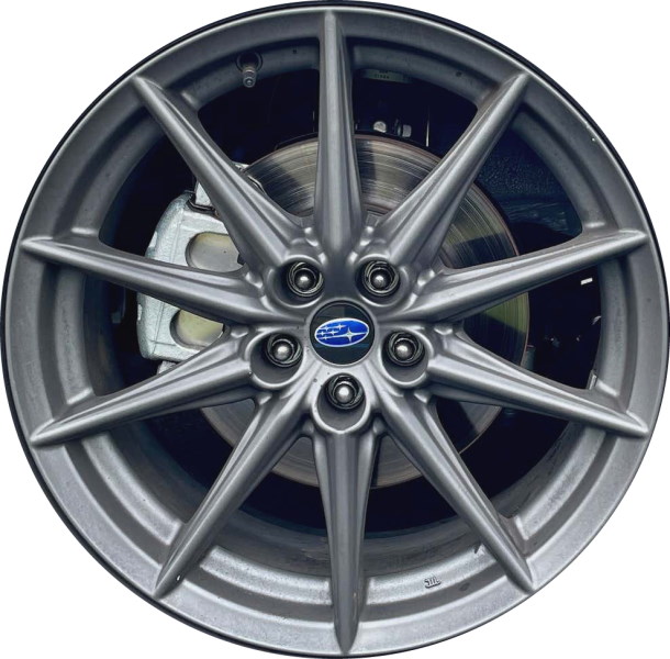 Subaru BRZ 2022-2024 powder coat grey 18x7.5 aluminum wheels or rims. Hollander part number ALY68890U35, OEM part number 28111CC050.