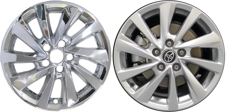 Toyota Camry 2021-2024 Chrome, 10 Spoke, Plastic Hubcaps, Wheel Covers, Wheel Skins, Imposters. Fits 17 Inch Alloy Wheel Pictured to Right. Part Number IMP-479X/7533PC