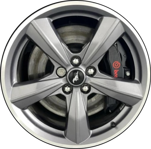 Ford Mustang 2023 powder coat grey w/ machined lip 19x9 aluminum wheels or rims. Hollander part number ALY10221U35, OEM part number Not Yet Known.