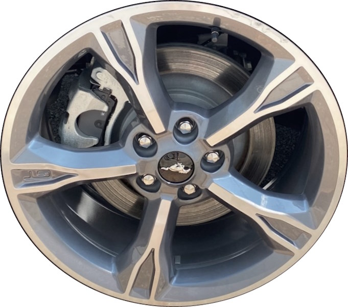 Ford Mustang 2022-2023 grey machined 19x8.5 aluminum wheels or rims. Hollander part number ALY10081, OEM part number Not Yet Known.