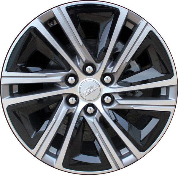 Cadillac Lyriq 2023-2024 grey machined 20x9 aluminum wheels or rims. Hollander part number ALY4879, OEM part number 85514110.