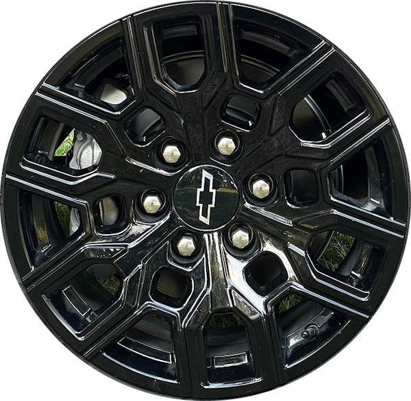 Chevrolet Colorado 2023-2024 powder coat black 18x8.5 aluminum wheels or rims. Hollander part number ALY14097A, OEM part number 84965341.