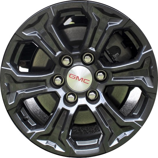 GMC Canyon 2023-2024 charcoal painted 18x8.5 aluminum wheels or rims. Hollander part number ALY5910U30, OEM part number Not Yet Known.