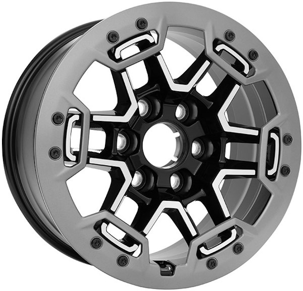 GMC Canyon 2023-2024 black machined 17x8 aluminum wheels or rims. Hollander part number ALYGZ071BM, OEM part number 84605401.