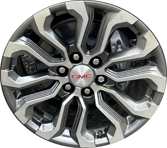 GMC Canyon 2023-2024 charcoal painted 20x9 aluminum wheels or rims. Hollander part number ALYGZ080, OEM part number 84965343.