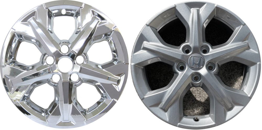 Honda HR-V 2023-2024 Chrome, 5 Spoke, Plastic Hubcaps, Wheel Covers, Wheel Skins, Imposters. Fits 17 Inch Alloy Wheel Pictured to Right. Part Number IMP-7623PC.