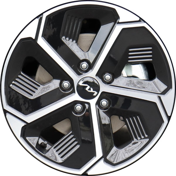 KIA Niro 2023-2024 black machined 16x6.5 aluminum wheels or rims. Hollander part number ALY74615, OEM part number 52910-AT000.