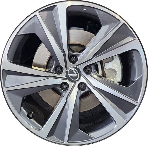 Lexus RX350 2023-2024, RX350h 2023-2024 charcoal machined 19x8 aluminum wheels or rims. Hollander part number ALY74419, OEM part number 42611-0E800 42611-48B90 42611-0E810.