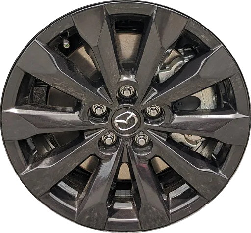 Mazda CX-50 2023-2024 powder coat black 17x7 aluminum wheels or rims. Hollander part number ALY65017B, OEM part number 9965F27070.