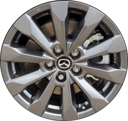Mazda CX-50 2023-2024 powder coat grey 17x7 aluminum wheels or rims. Hollander part number ALY65017A, OEM part number 9965F57070.