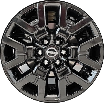 Nissan Frontier 2023 powder coat black 17x7.5 aluminum wheels or rims. Hollander part number ALY62832C, OEM part number 403009BU1C.