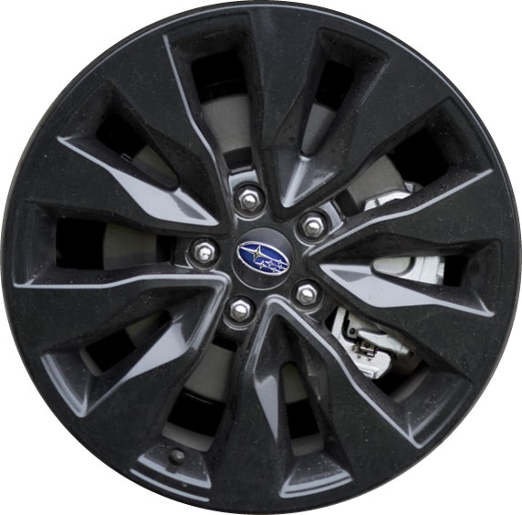 Subaru Outback 2023-2024 powder coat black 18x7 aluminum wheels or rims. Hollander part number ALY68902B, OEM part number 28111AN19A.