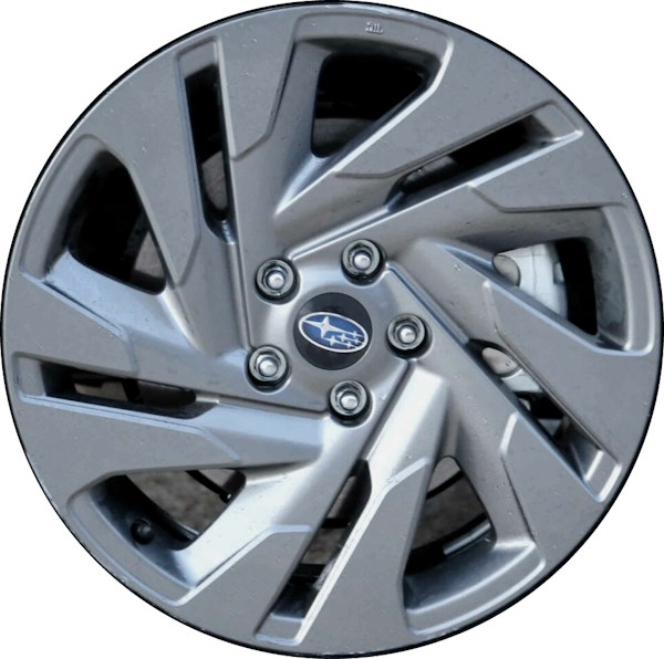 Subaru Legacy 2023-2024 dark grey painted 18x7.5 aluminum wheels or rims. Hollander part number ALY68901B, OEM part number 28111AN18A.