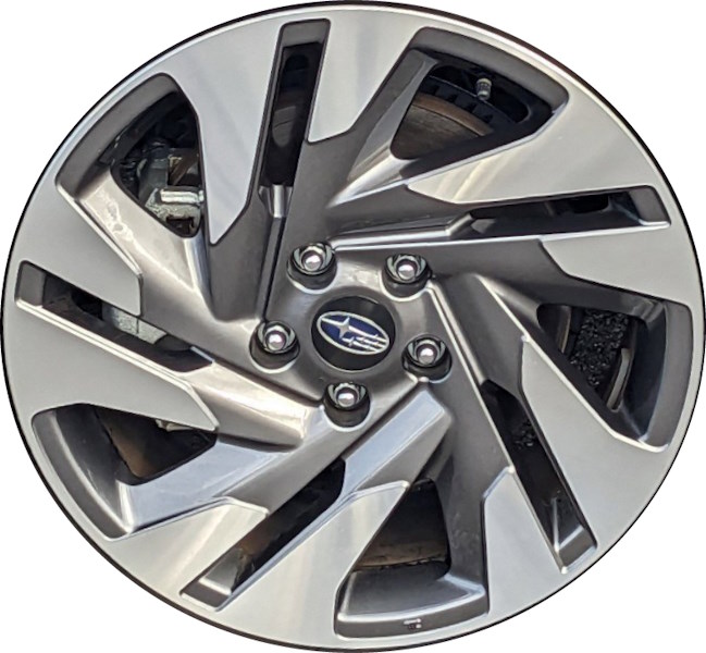 Subaru Legacy 2023-2024 dark grey machined 18x7.5 aluminum wheels or rims. Hollander part number ALY68901A, OEM part number 28111AN17A.