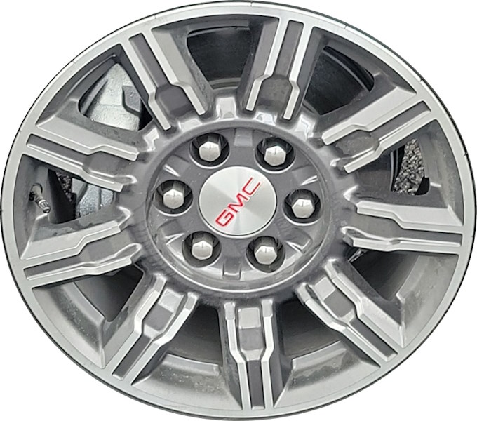 GMC Sierra 1500 2024 dark grey machined 18x8.5 aluminum wheels or rims. Hollander part number ALYGZ065GM, OEM part number Not Yet Known.