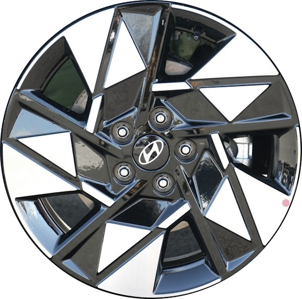 Hyundai Kona 2024 black machined 18x7 aluminum wheels or rims. Hollander part number ALYIA069, OEM part number 52910BE300.