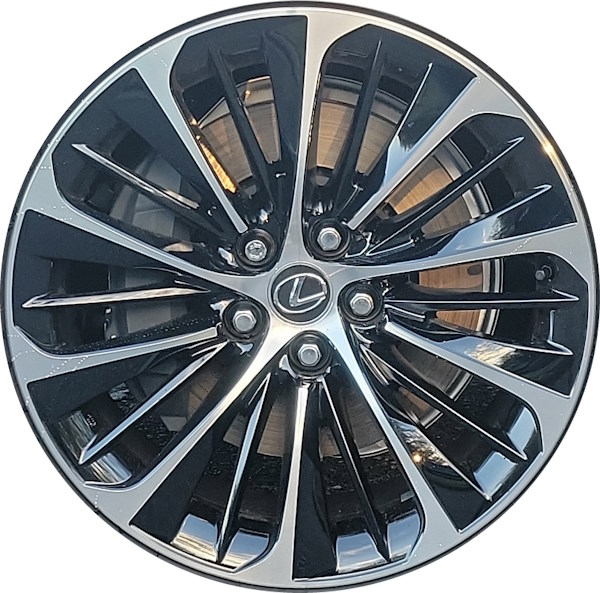 Lexus LS500 2022-2023, LS500h 2022-2023 black machined 20x8.5 aluminum wheels or rims. Hollander part number ALY74370B, OEM part number 42611-50830, 42611-50840.