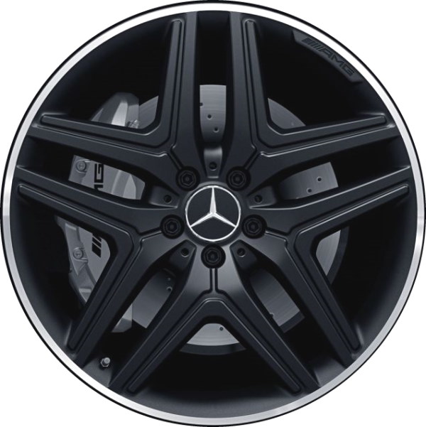 Mercedes-Benz GLA35 2021-2023, GLA45 2021-2023, GLB35 2021-2023 powder coat black w/ machined outer edge 20x8.5 aluminum wheels or rims. Hollander part number 65549A45, OEM part number 24740120007X71.