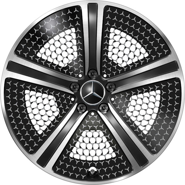 Mercedes-Benz EQE Sedan 2023 black machined 20x9 aluminum wheels or rims. Hollander part number ALY85883, OEM part number 29540002007X23.