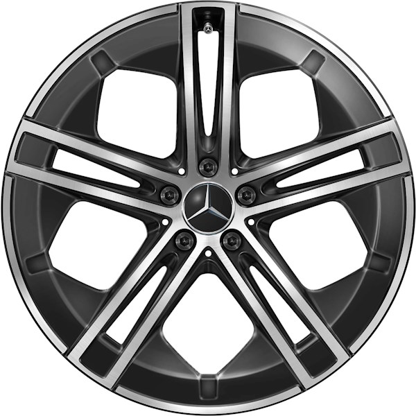Mercedes-Benz EQE Sedan 2023 black machined 21x9 aluminum wheels or rims. Hollander part number ALY85884, OEM part number 29540114007X23.