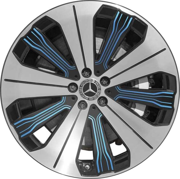 Mercedes-Benz EQS 450 2022-2023 black machined 21x9.5 aluminum wheels or rims. Hollander part number 65619, OEM part number 29740110005X31.