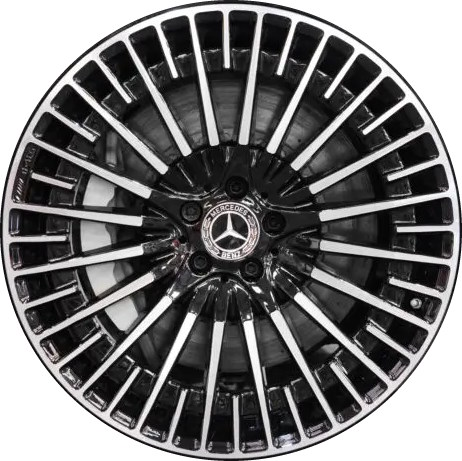 Mercedes-Benz EQS 450 2022-2023, EQS 580 2022-2023 black machined 21x9.5 aluminum wheels or rims. Hollander part number 65621, OEM part number 29740115007X23.
