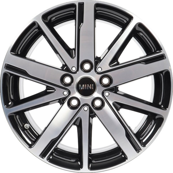 Mini Cooper 2022-2023 black machined 17x7 aluminum wheels or rims. Hollander part number 86649, OEM part number 36106889638.