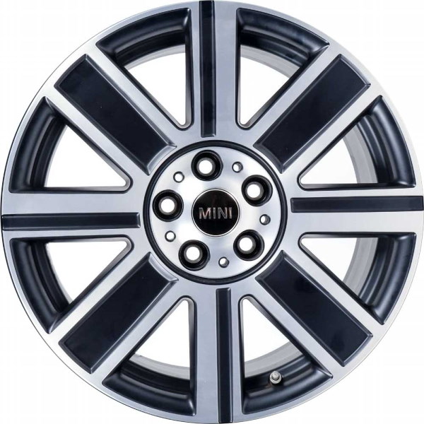 Mini Clubman 2020-2023 black machined 18x8 aluminum wheels or rims. Hollander part number ALY86247, OEM part number 36116888083.