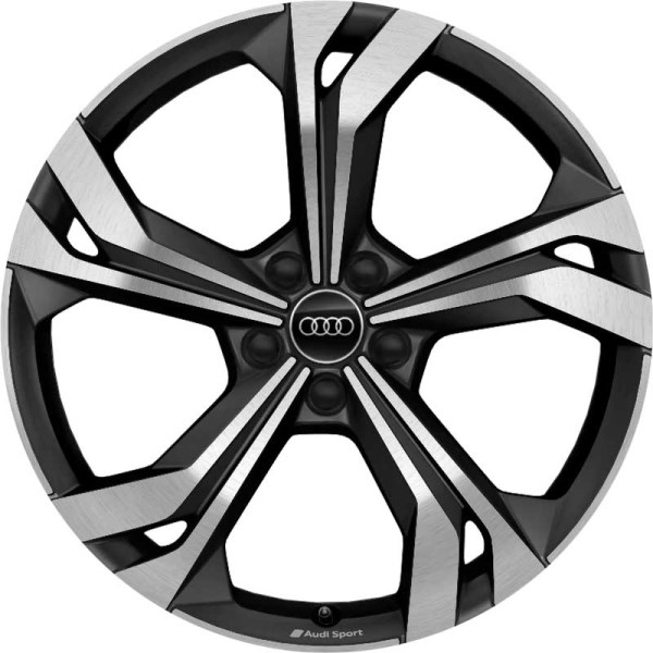 Audi Q3 2021-2023 black machined 20x8.5 aluminum wheels or rims. Hollander part number ALY12026, OEM part number 83A601025AC.