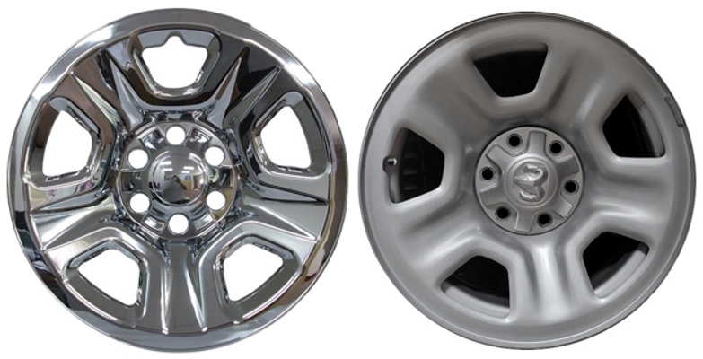 Dodge Ram 1500 2019-2025 Chrome, 5 Spoke, Plastic Hubcaps, Wheel Covers, Wheel Skins, Imposters. ONLY Fits 18 Inch Steel Wheel Pictured. Part Number IMP-99X/839PC.