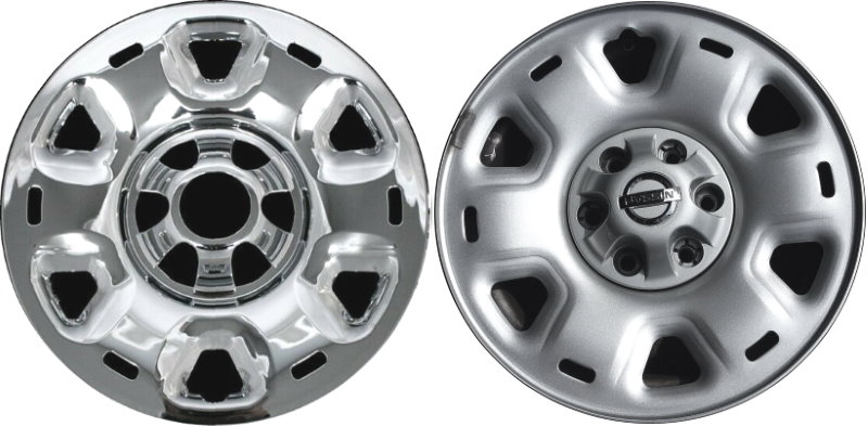 Nissan Titan 2019-2024, Nissan Titan XD 2016-2024 Chrome, 12 Slot, Plastic Hubcaps, Wheel Covers, Wheel Skins, Imposters. Fits 17 Inch Steel Wheel Pictured to Right. Part Number IMP-101X.
