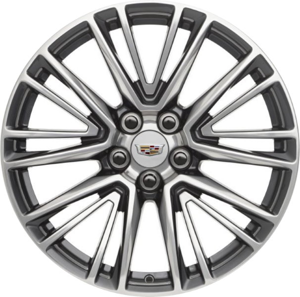 Cadillac CT5 2020-2024 grey polished 20x8.5 aluminum wheels or rims. Hollander part number ALY4843A90, OEM part number 84289697.