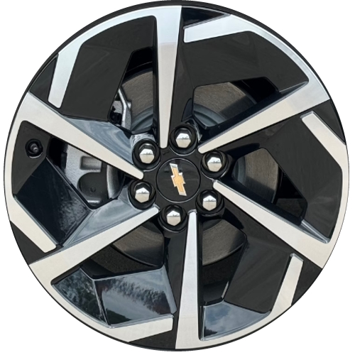 Chevrolet Equinox EV 2024 black machined 19x8.5 aluminum wheels or rims. Hollander part number ALY95947, OEM part number 85124937