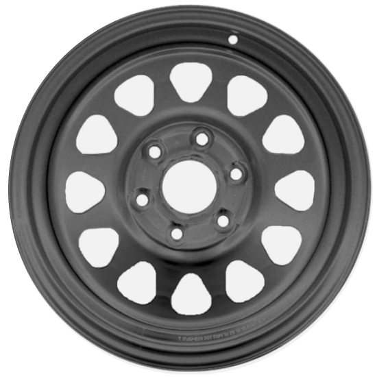 Chevrolet Colorado 2023-2025, Silverado 1500 2019-2025, Sierra 1500 2019-2025 powder coat black 17x8 steel wheels or rims. Hollander part number STL8130, OEM part number 84440192