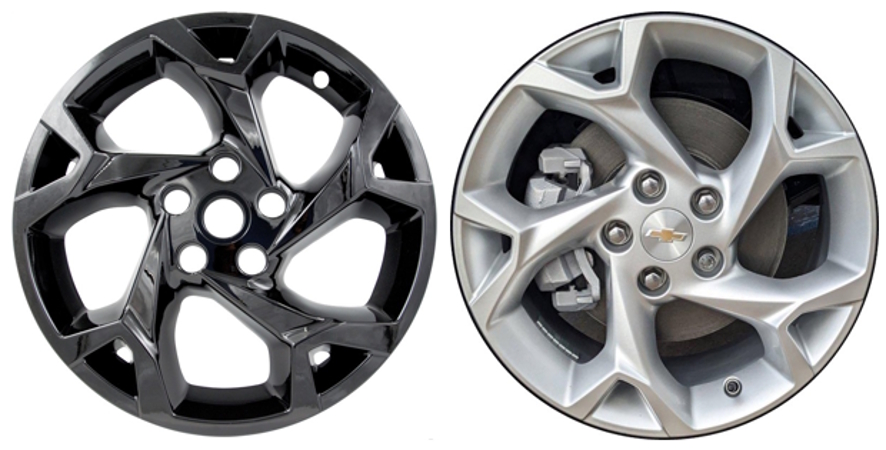 Chevrolet Trax 2024-2025 Chrome, 5 Y Spoke, Plastic Hubcaps, Wheel Covers, Wheel Skins, Imposters. Fits 17 Inch Alloy Wheel Pictured to Right. Part Number IMP-509BLK/7600GB