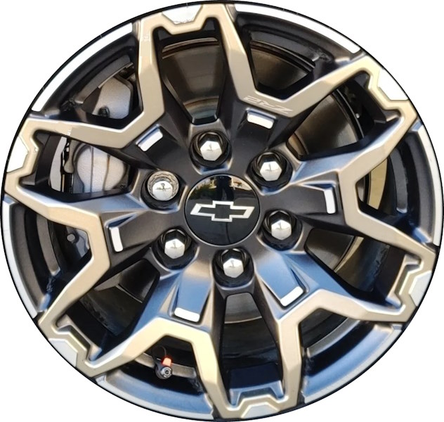 Chevrolet Colorado 2023-2024 black/bronze painted 17x8 aluminum wheels or rims. Hollander part number ALY14096, OEM part number 84738116.